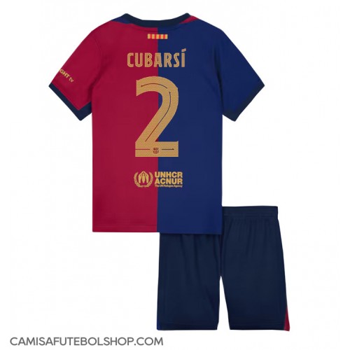 Camisa de time de futebol Barcelona Pau Cubarsi #2 Replicas 1º Equipamento Infantil 2024-25 Manga Curta (+ Calças curtas)